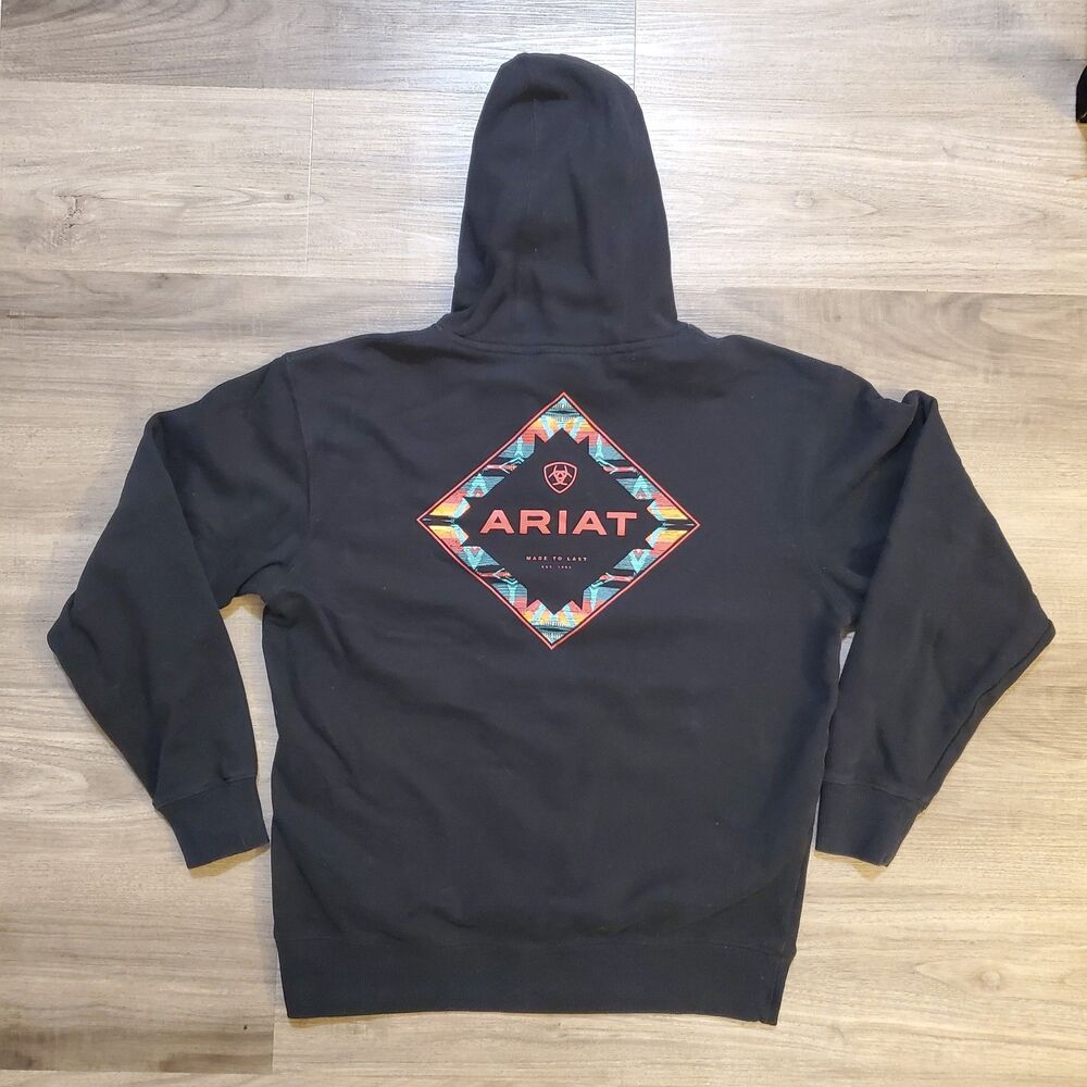 Ariat Mens Sz Small Black Aztec Tribal Hoodie Hooded Sweatshirt Western Rodeo